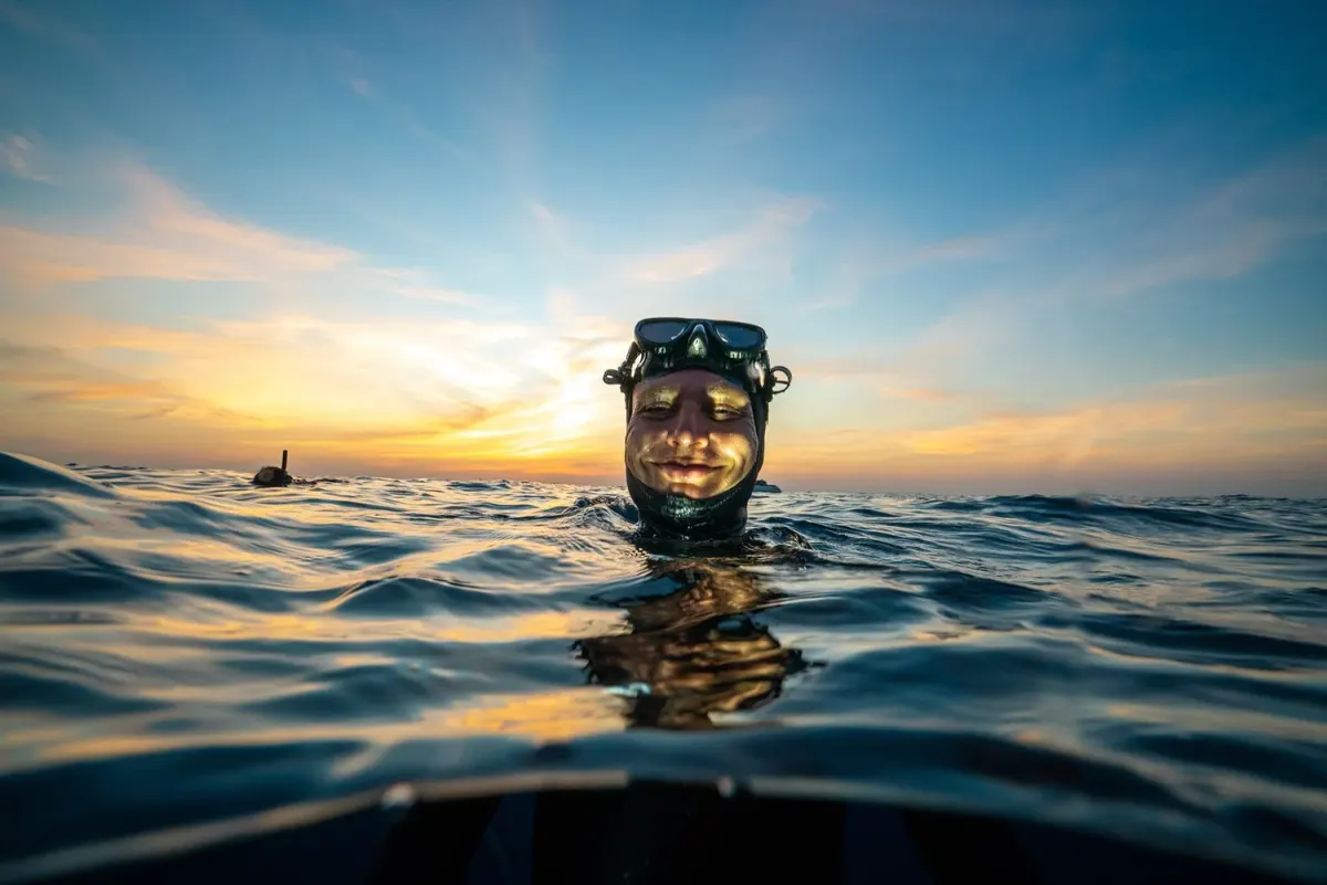 Guests at the surface during a sunset cruise off Koh Tao