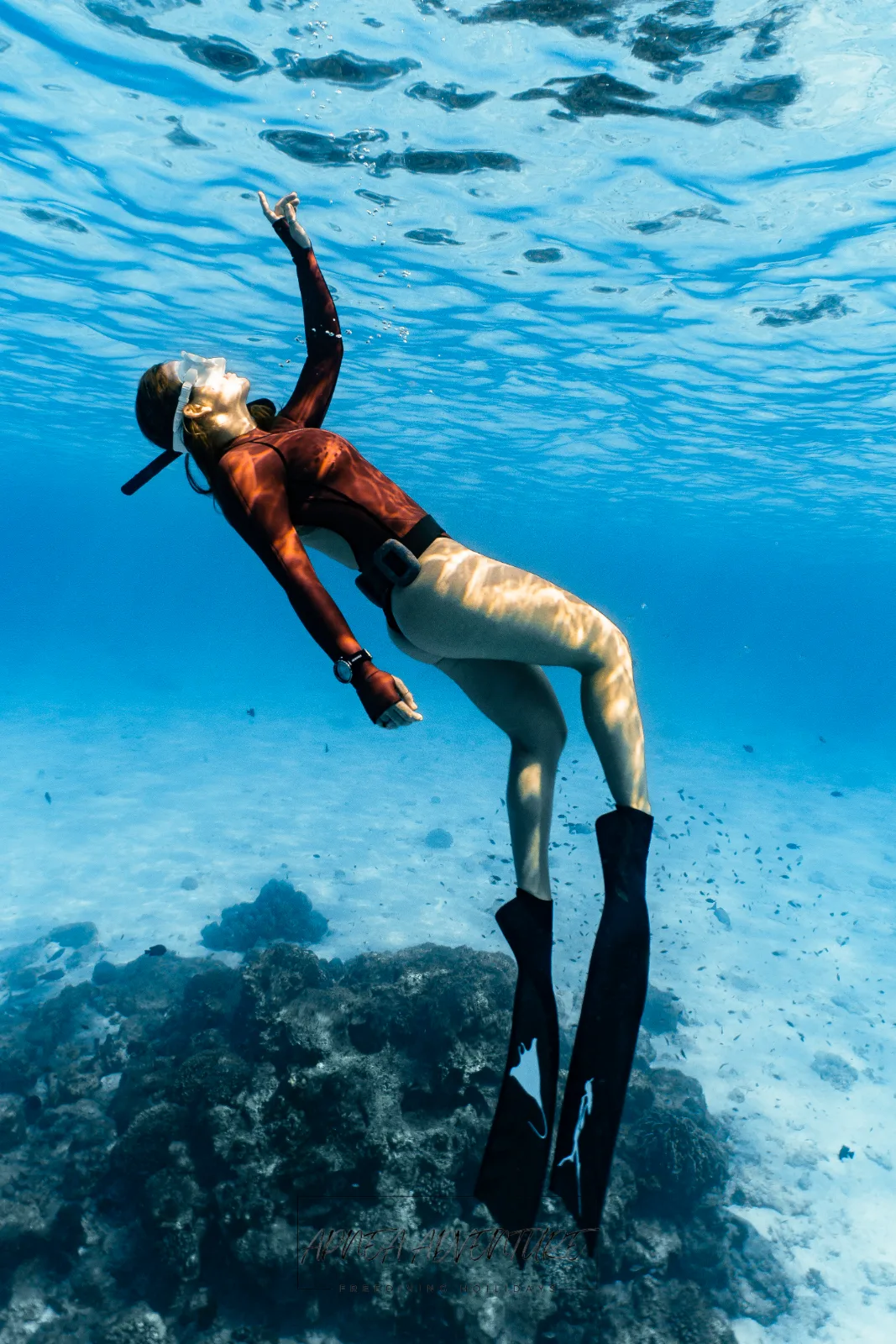 Freediver touching the ocean surface