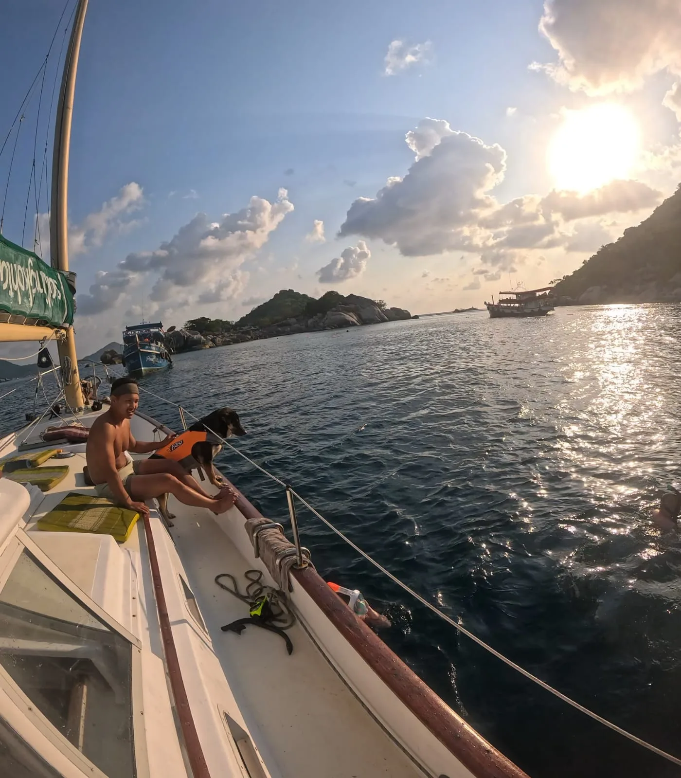 Enjoying the deck of the sailboat on a Sunset Cruise